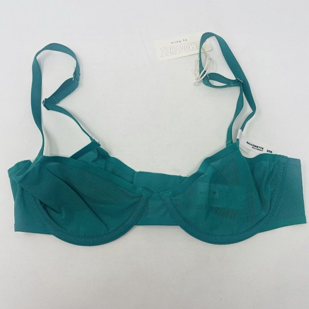 Aerie Smoothez Womens Size 32B Mesh Unlined Underwire Balconette‎ Bra Green 2199